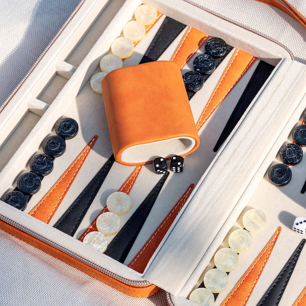 Lingle 9.4'' Portable Leather Backgammon Game Set