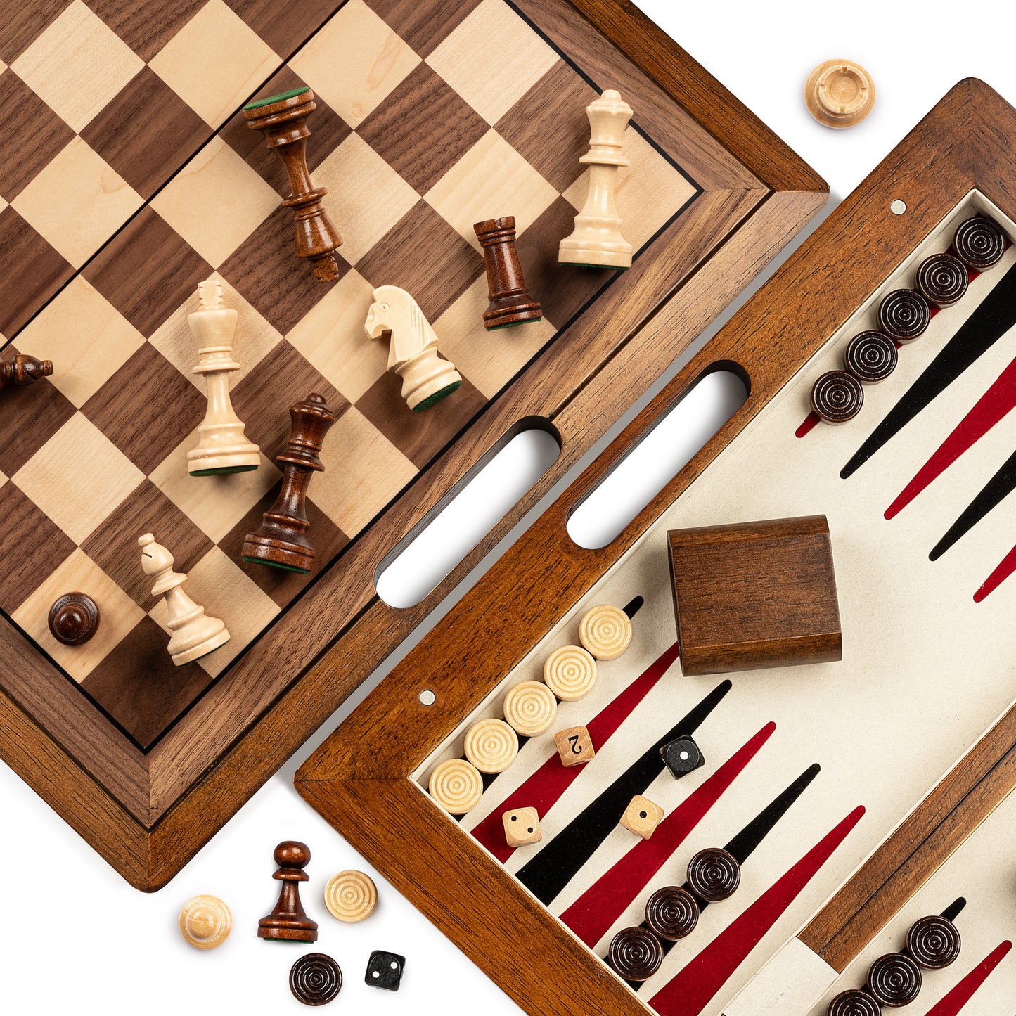 Lingle 15'' Deluxe Solid Wood 3-in-1 Chess Set