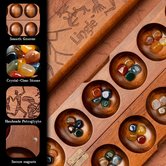Lingle Deluxe Mancala Board Game Set with 48 Natural Gemstones