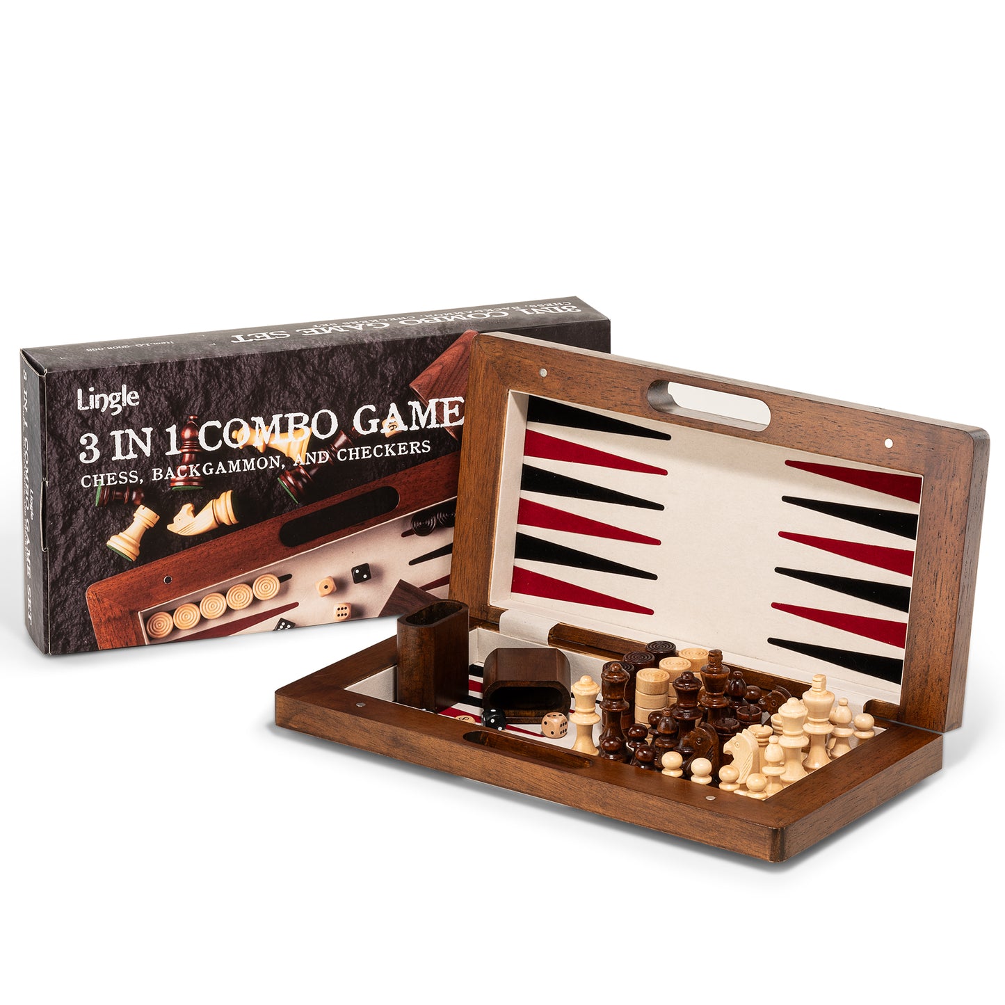 Lingle 15'' Deluxe Solid Wood 3-in-1 Chess Set