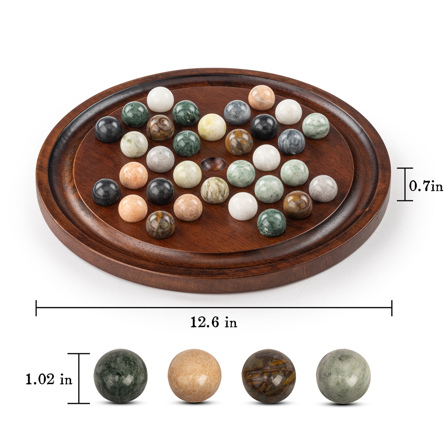 Lingle Solitaire Board Game with 32 Natural Marble balls