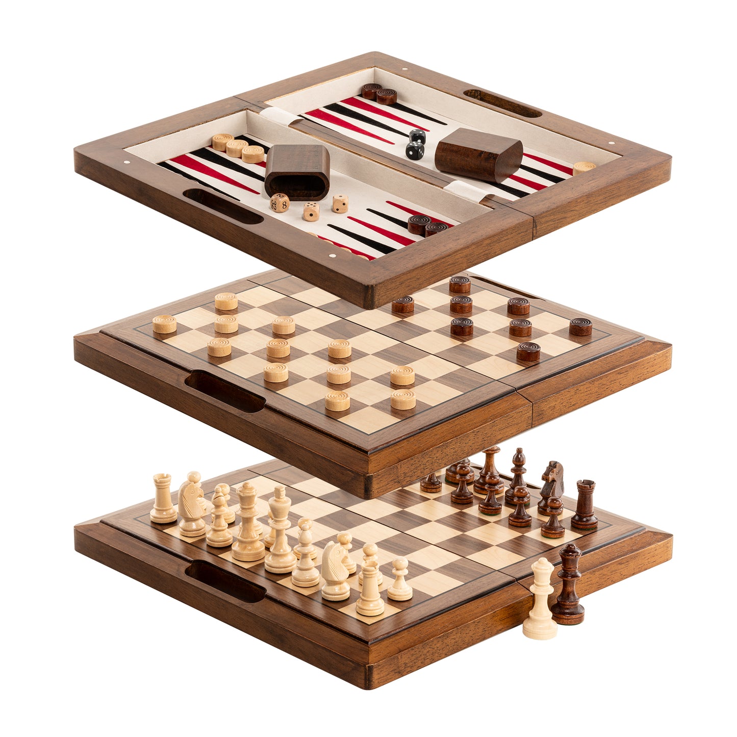 Lingle 15'' Deluxe Solid Wood 3-in-1 Chess Set