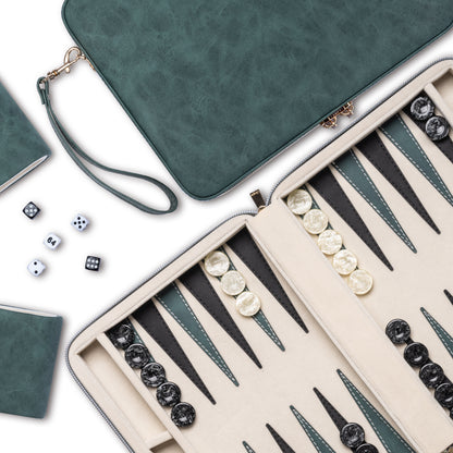 Lingle 9.4'' Portable Leather Backgammon Game Set