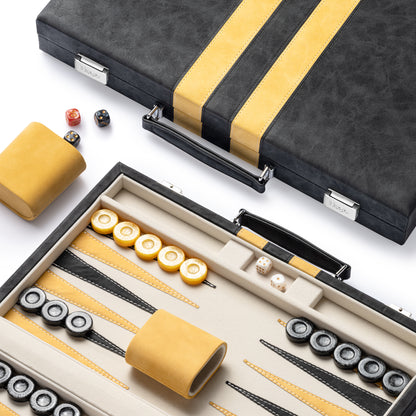Lingle 15'' Travel Faux Leather Backgammon Game Set