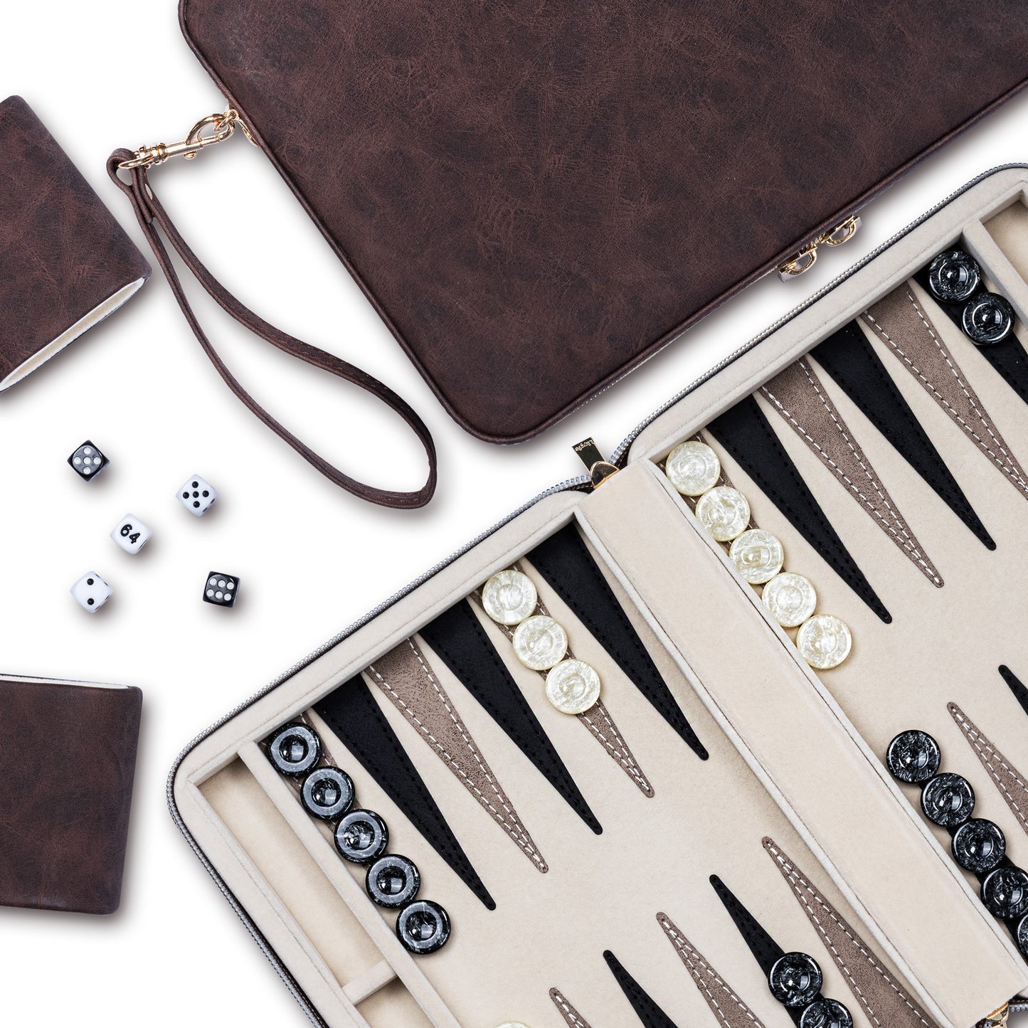 Lingle 9.4'' Portable Leather Backgammon Game Set
