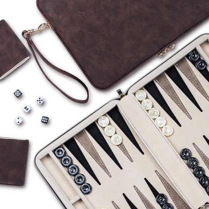 Lingle 9.4'' Portable Leather Backgammon Game Set