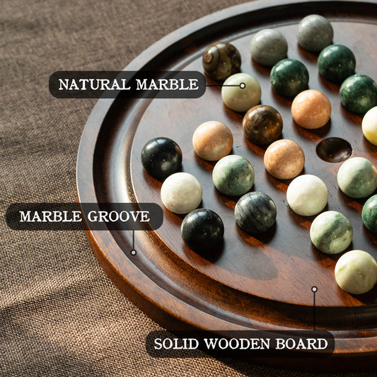 Lingle Solitaire Board Game with 32 Natural Marble balls