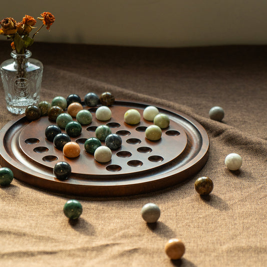 Lingle Solitaire Board Game with 32 Natural Marble balls