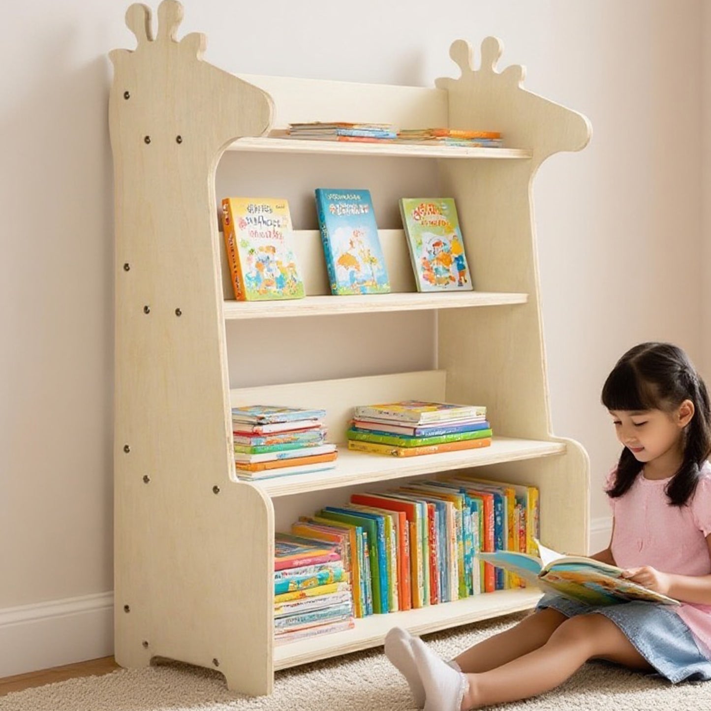 Lingle Kids Wooden Bookshelf with 4-Tier Bookcase
