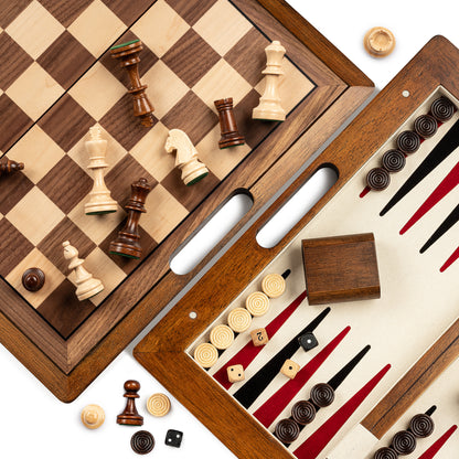 Lingle 15'' Deluxe Solid Wood 3-in-1 Chess Set