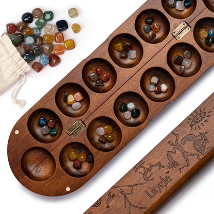 Lingle Deluxe Mancala Board Game Set with 48 Natural Gemstones