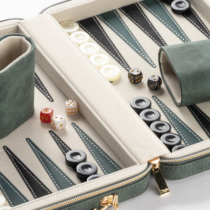 Lingle 9.4'' Portable Faux Leather Backgammon Game Set
