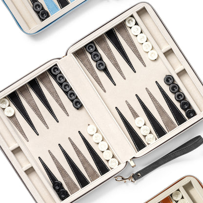 Lingle 9.4'' Portable Faux Leather Backgammon Game Set