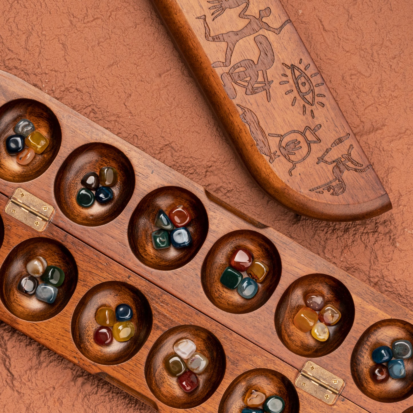 Lingle Deluxe Mancala Board Game Set with 48 Natural Gemstones